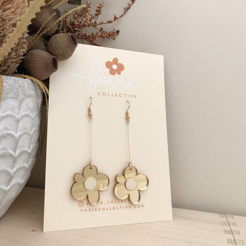 Moon Flower Dangle Earrings | Gold + Cream