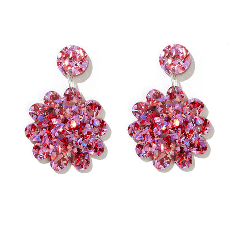 Blossom Earrings // Pink and Red Glitter