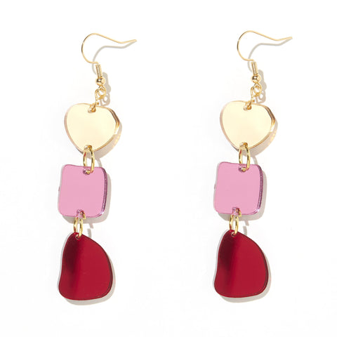 Vera Earrings - Gold, Pink and Red Mirror