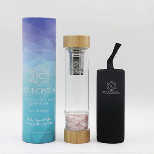 Crystal/Bamboo Tea Bottle - Rose Quartz