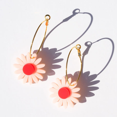 Daisy Earrings - Pink and Neon Red