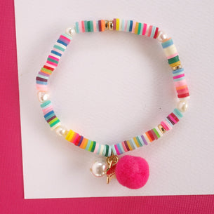 Rainbow Bracelet with Pom Pom and Pearl Lauren Hinkley