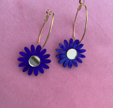 Daisy Earrings - Blue Marble with Gold