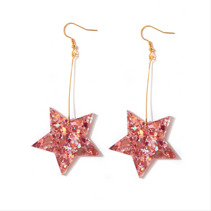 Emeldo Star Earrings - Pink Glitter