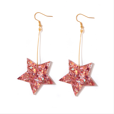 Star Earrings - Rose Pink Glitter