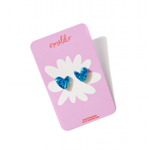 Emeldo Heart Studs  - Blue Glitter