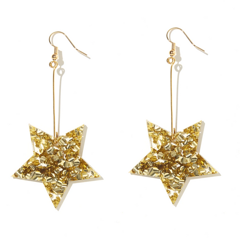 Star Earrings - Chunky Gold Glitter