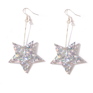 Emeldo Star Earrings - Silver Confetti Glitter