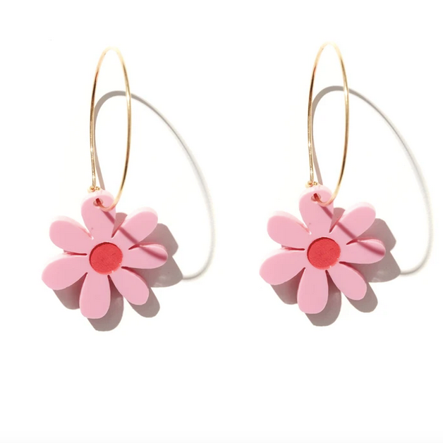 Emeldo Mini Daisies // Gold Hoop with Pink + Red