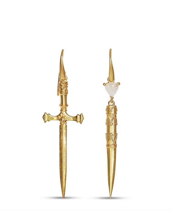 Kyoti Dagger & Case Earrings Rainbow Moonstone Gold