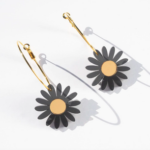 Emeldo Daisy Earrings - Gold Mirror with Black