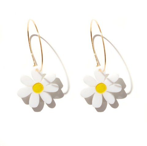 Mini Daisies // Gold Hoop with White and Yellow