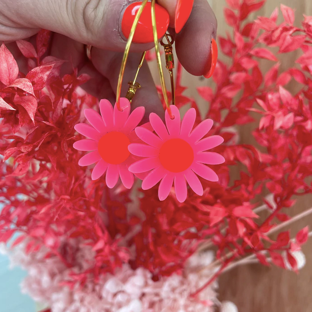 Emeldo Daisy Earrings - Neon Pink with Neon Red