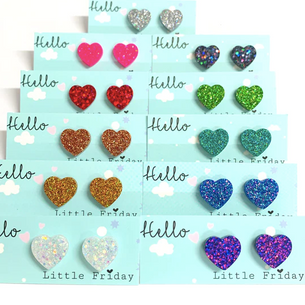 Hello Little Friday Glitterbomb Hearts : Small ~ Neon Pink ~ Handmade Resin Studs