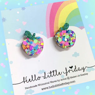 Hello Little Friday Confetti Rainbow Apples : Neon Rainbow : Handmade Resin Studs