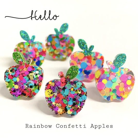 Hello Little Friday Confetti Rainbow Apples : Neon Rainbow : Handmade Resin Studs