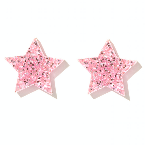 Star Studs - Pink Glitter