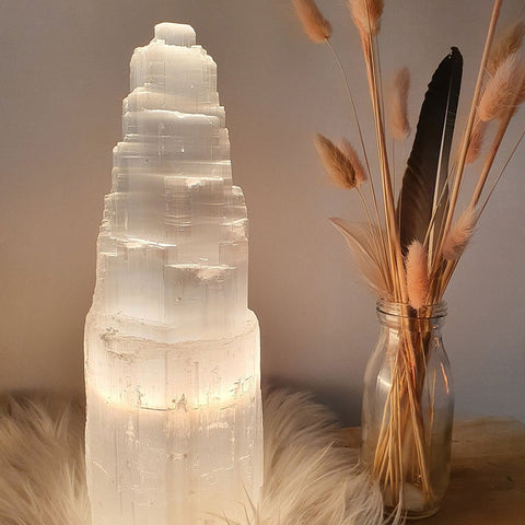 Selenite Crystal Tower Lamp