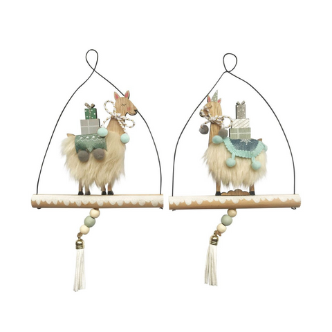 Llama Carrying Presents on Wire Hanging Decoration