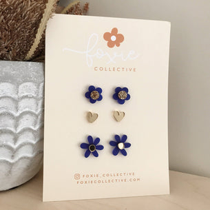 STUD PACK TRIO | Frosted Sapphire + Gold