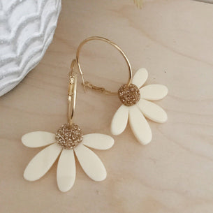 Jumbo Daisy Hoop Earrings | Cream + Gold Glitter