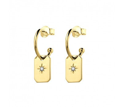 itutu Silver North Star Crystal Rectangle Hoops