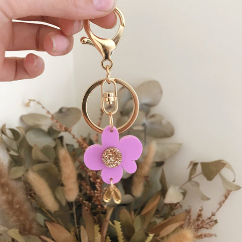 Flower Keyring | Lilac + Gold Glitter