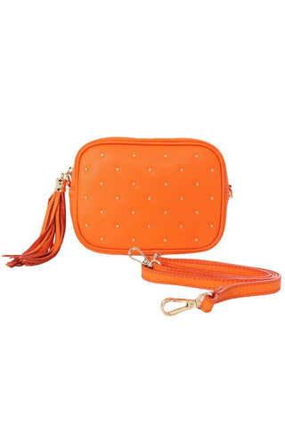Tangerine Italian Leather Gold Stud Detail Camera Bag
