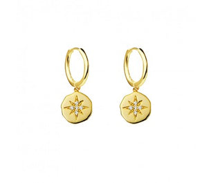 itutu Gold North Star Crystal Charm Hoops