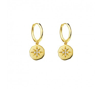 itutu Gold North Star Crystal Charm Hoops