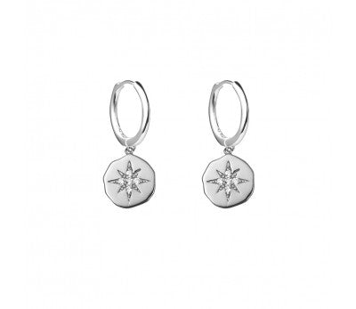 itutu Sterling Silver North Star Crystal Charm Hoops