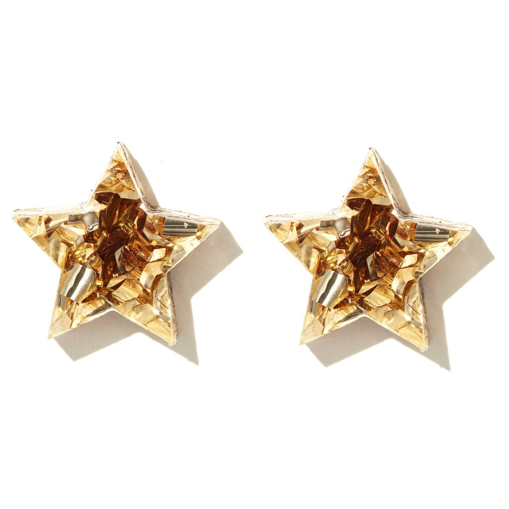 Emeldo Star Studs - Gold Glitter