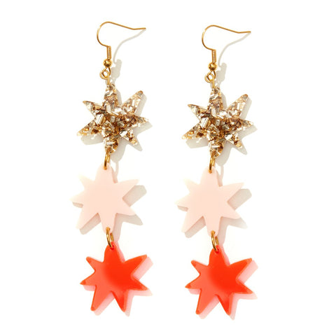 Rosie Earrings - Gold, Pink and Neon Red