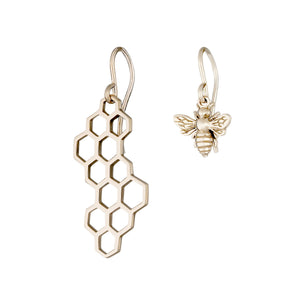 itutu Gold Honeycomb and Bee Dangle Earrings