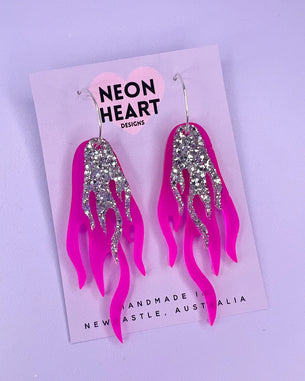 Blaze Earrings - Pink and Silver