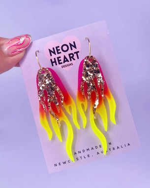 Blaze Earrings - Pink Yellow and Gold