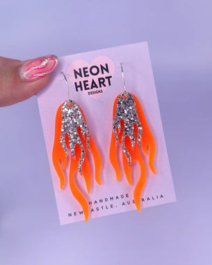 Blaze Earrings - Orange and Silver