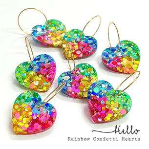 RAINBOW CONFETTI HEART HOOPS : Bright with Gold Hoop