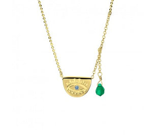 itutu Gold Evil Eye and Green Charm Necklace