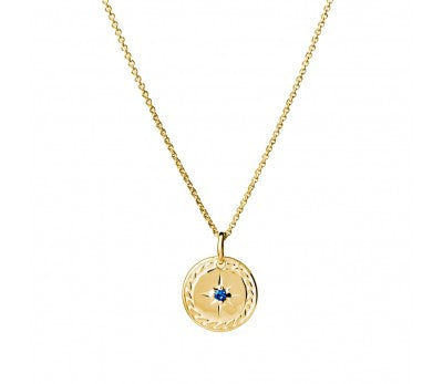 itutu Gold North Star Disc Necklace with Blue CZ