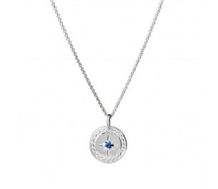 itutu Silver North Star Disc Necklace with Blue CZ