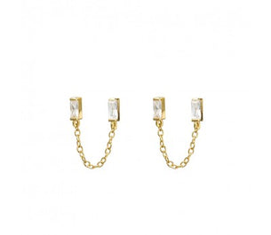 itutu Gold Double Baguette Chain Earrings