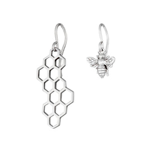 Sterling Silver Honeycomb and Bee Dangle Earrings