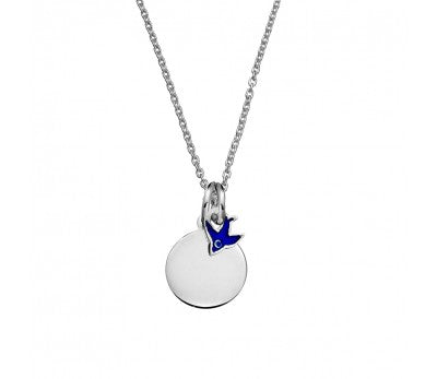 itutu Sterling Silver Engravable Disc Necklace with Bluebird Charm